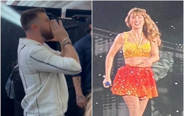 travis Kelce and Taylor Swift at the Paris Tour