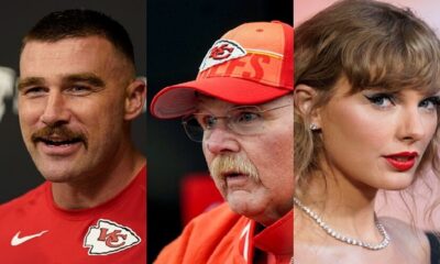 Andy reid with Taylor Swift and Travis Kelce,