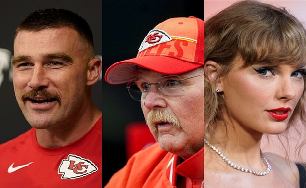 Andy reid with Taylor Swift and Travis Kelce,