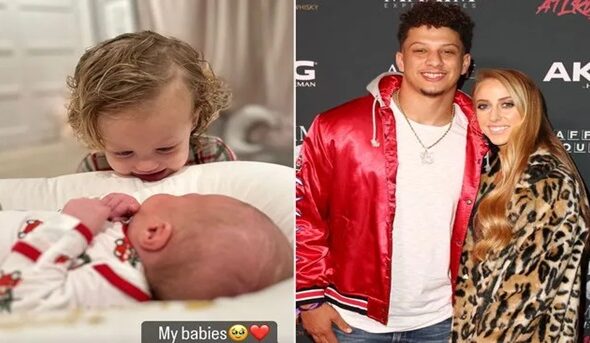 Patrick Mahomes with wife Brittany and their babies