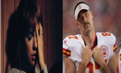 travis kelce and Taylor Swift looking sad,