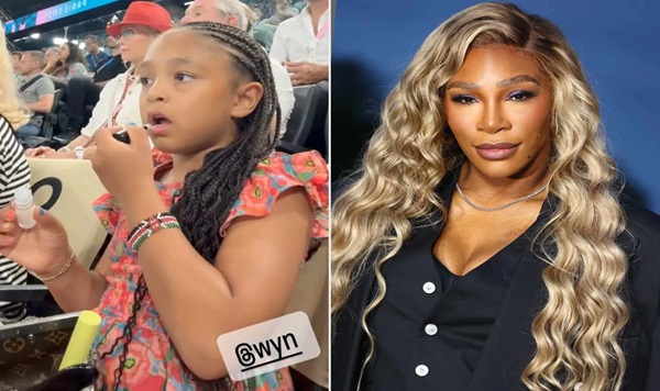 Serena Williams' daughter Olympia puts on lipgloss from her mom's Wyn Beauty brand.