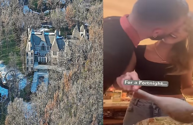 Travis Kelce with Taylor Swift in his house