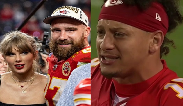 Travis and Taylor laughs as Patrick Mahomes cry