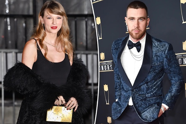 Taylor Swift and Travis Kelce in suit