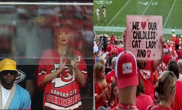 Taylor Swift in Arrowhead suite with fans board