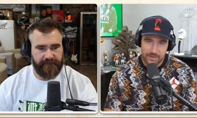 Jason Kelce and Travis Kelce at the Podcast