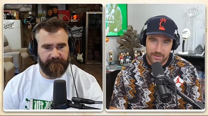 Jason Kelce and Travis Kelce at the Podcast