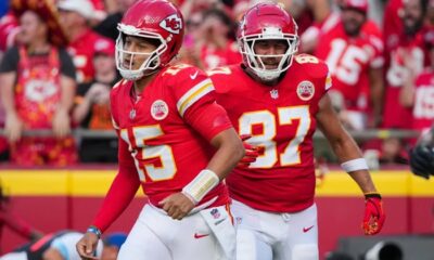 Patrick Mahomes and Travis Kelce sad