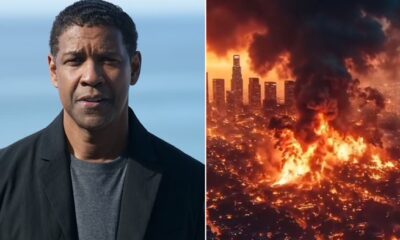 Denzel Washington with fire burning