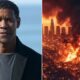 Denzel Washington with fire burning